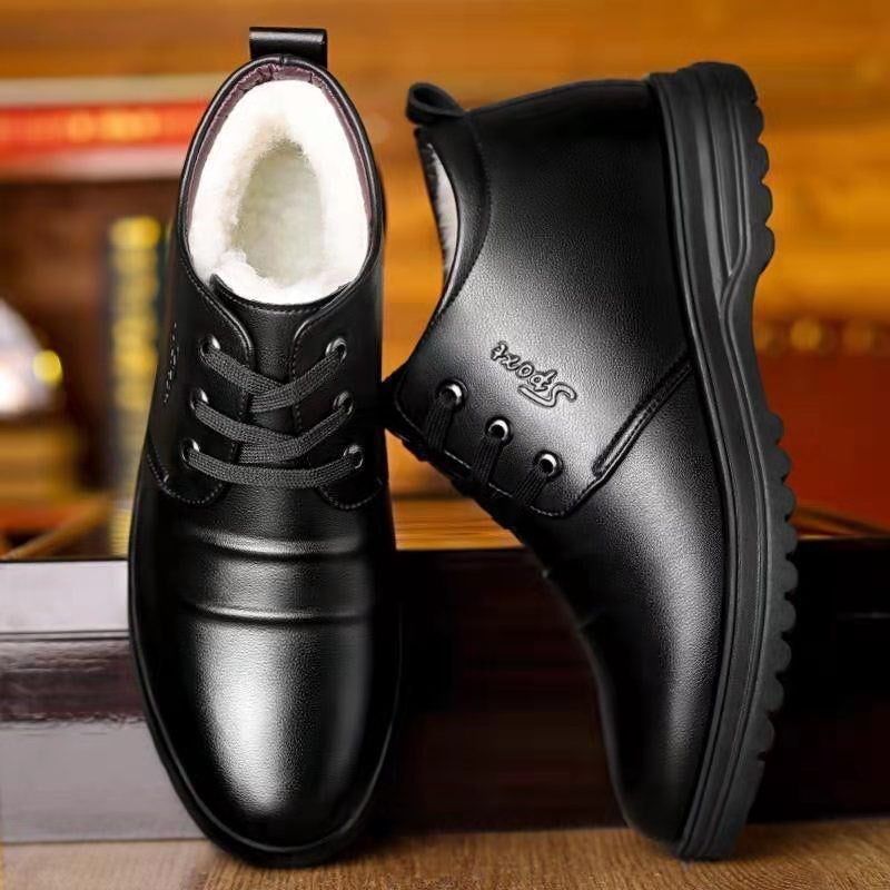Men's Plush High-Top Leather Shoes | Premium Casual Footwear