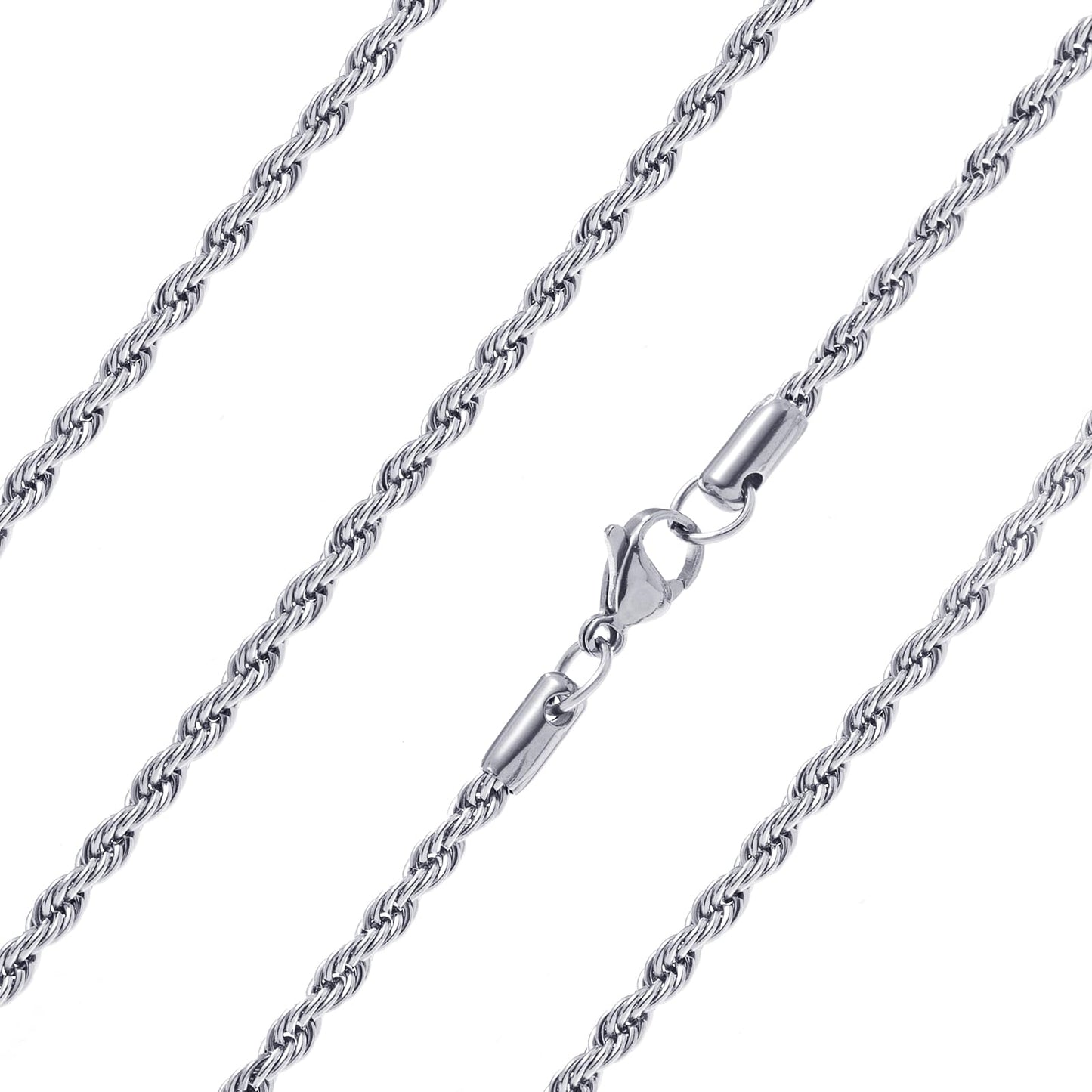 Men's Rope Chain Necklace | 28 Inch 3mm Stainless Steel | Waterproof & Tarnish Resistant