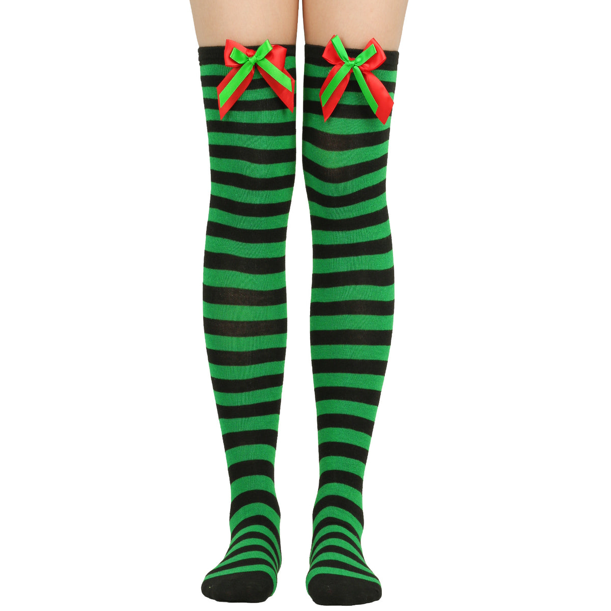 Women's Puff Ball Bow Over-Knee Christmas Socks