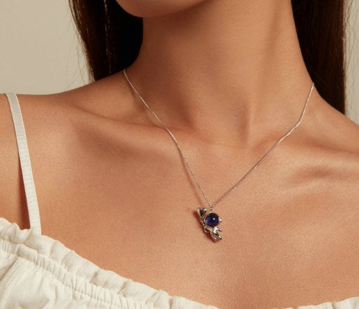 Sterling Silver Astronaut Heart Necklace