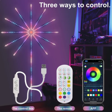 Lumières LED Feux d'Artifice Music-Sync - Bande Lumineuse à Changement de Couleur avec Télécommande pour Décoration de Chambre et de Fête