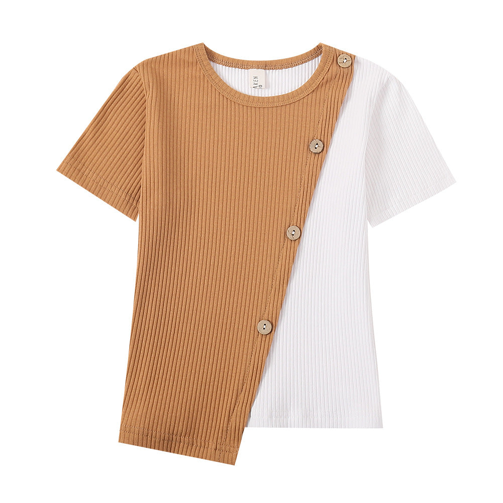 Irregular Contrast Short Sleeve T-Shirt