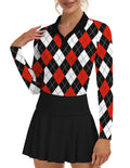 Damen Argyle V-Ausschnitt Golf Polo Shirt – Feuchtigkeitsableitend Langarm