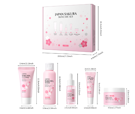 Kirschblüten 4-teiliges Hautpflegeset – Toner, Serum, Creme & Augenpflege