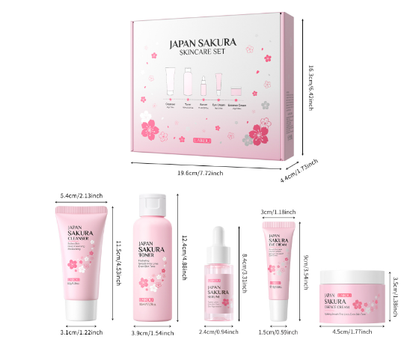 Cherry Blossom 4-Piece Skin Care Set – Toner, Serum, Cream & Eye Care