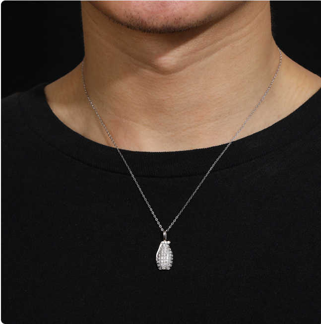 Silver Moissanite Grenade Pendant Necklace