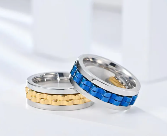 Stainless Steel Spinner Fidget Ring – Anti-Stress Spinning Band