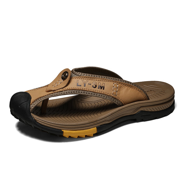 Men's Casual Summer Leather Flip Flops Sandals