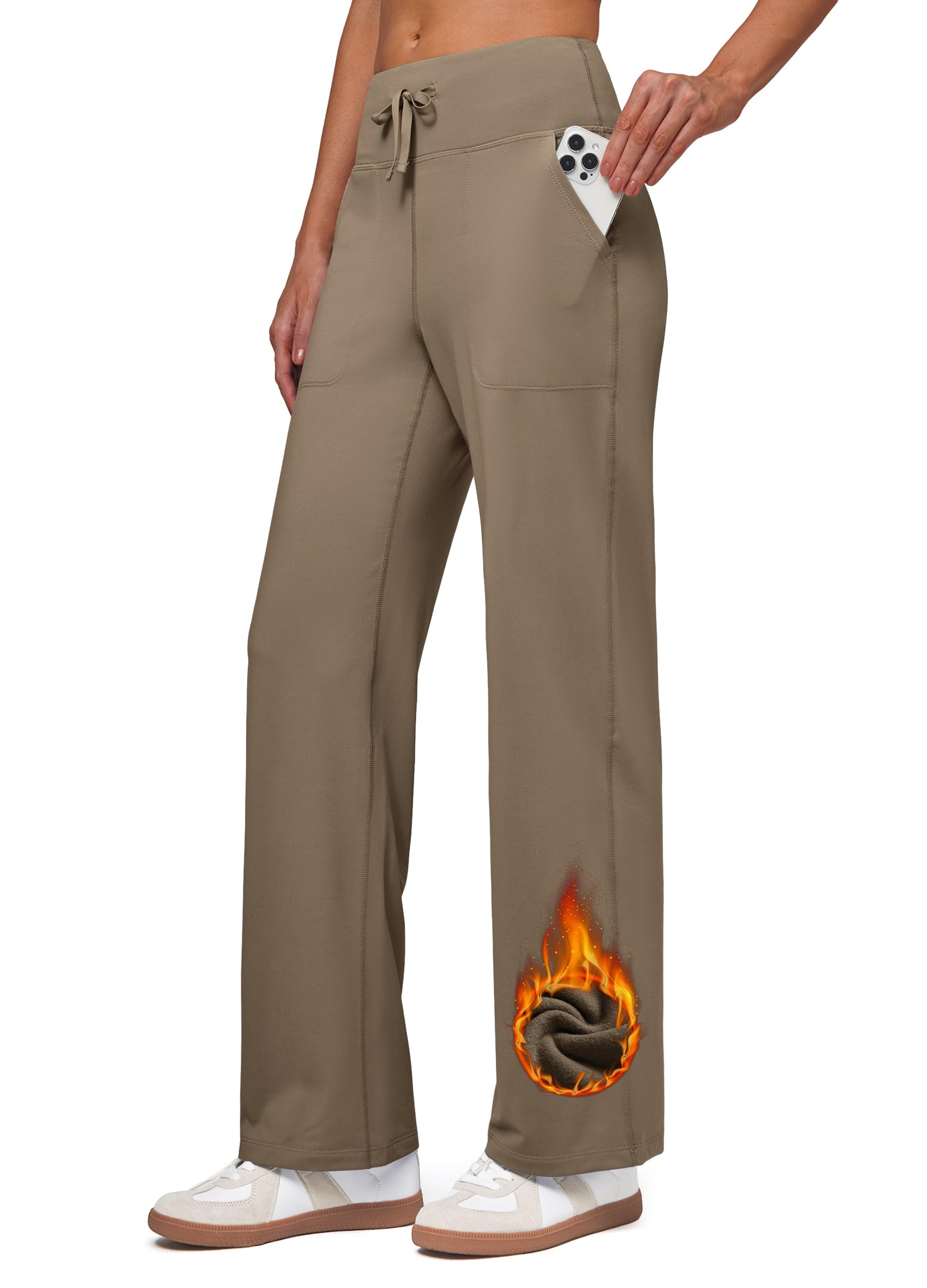 Gefütterte Thermohose für Damen mit weitem Bein – High Waist Winter Freizeithose