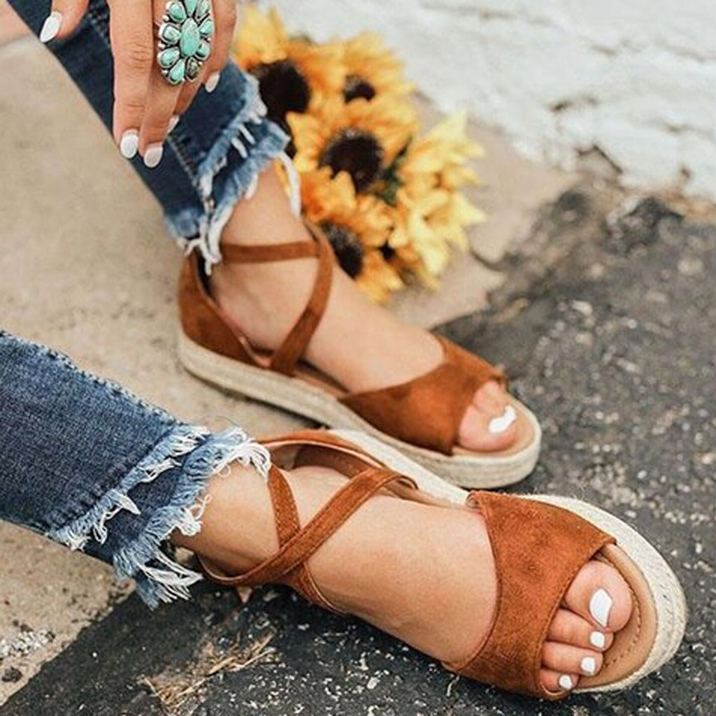 Women's Hemp Rope Platform Peep-Toe Sandals