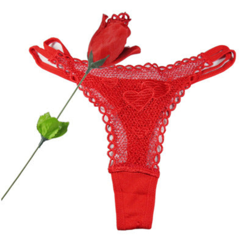 Women's Red Rose-Pattern Lace Thong