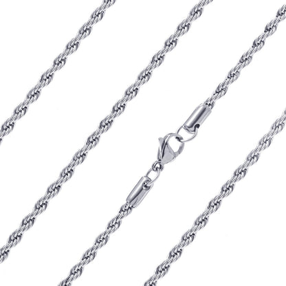 Men's Rope Chain Necklace | 28 Inch 3mm Stainless Steel | Waterproof & Tarnish Resistant