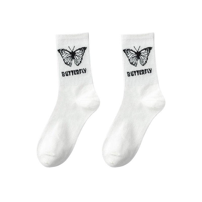 Women's Butterfly Print Mid-Calf Socks
