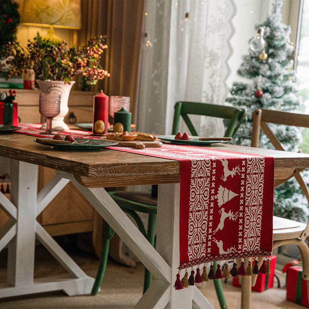 Christmas Table Runner with Tassels