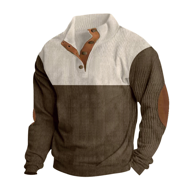 Sweat-shirt décontracté homme à col montant et boutons – Haut ample à manches longues disponible en 5 couleurs