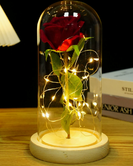 LED Rose Ornament Under Glass Cover