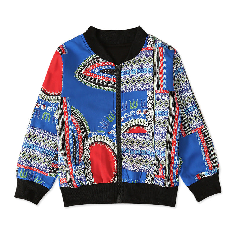 Bohemian Print Zipper Coat for Kids' Clothing