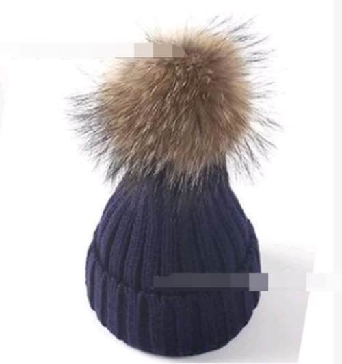 Solid Colour Knitted Hats with Faux Fur Pom Pom