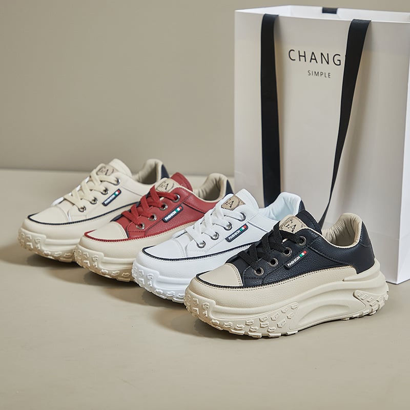 Women's Platform Casual Trainers – Board Shoes, Beige, Black, Khaki & Wine Red, EU 35–40