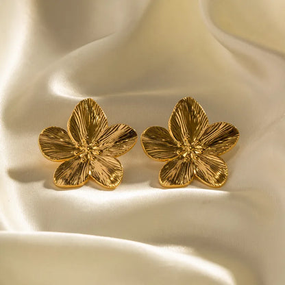 Matte Gold Flower Stud Earrings for Women
