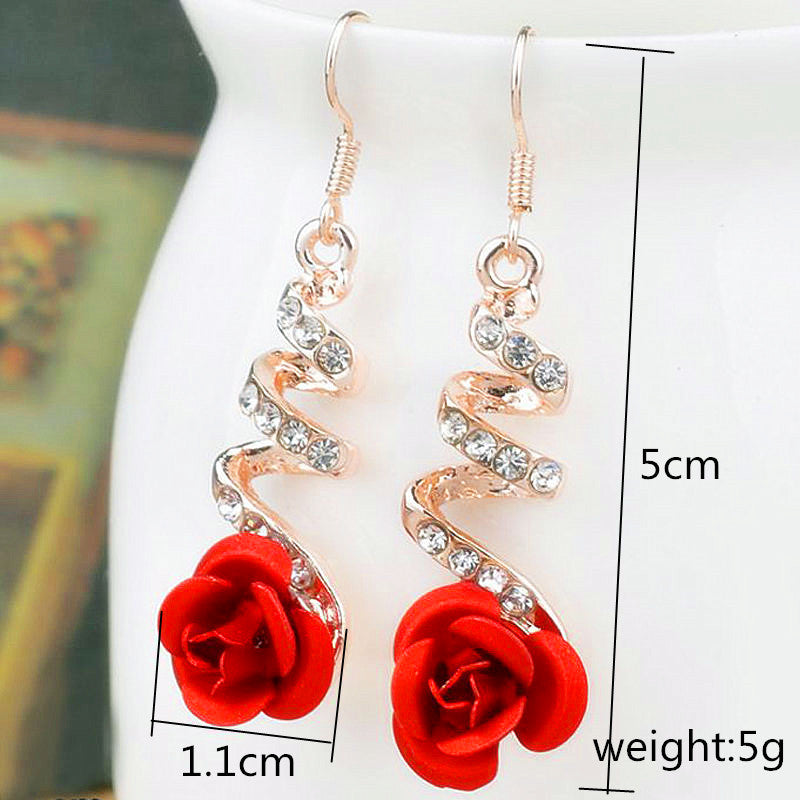 Red Rose Flower Earrings