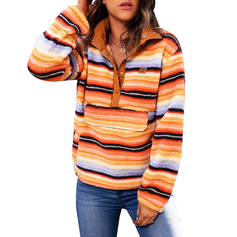 Multi-color Stripe Lambswool Pocket Sweatshirt