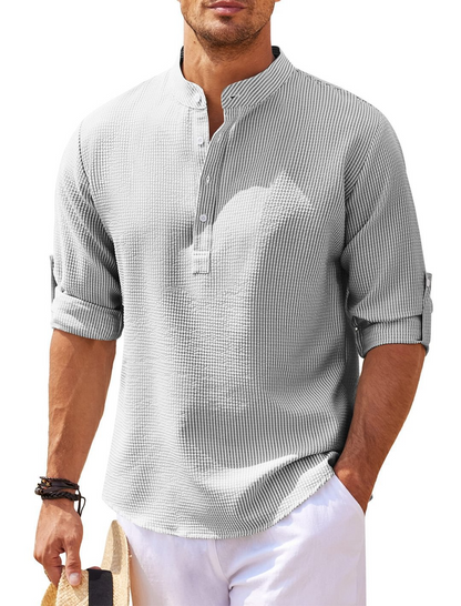 Men's Stand Collar Pineapple Texture Shirt | Casual Summer Top