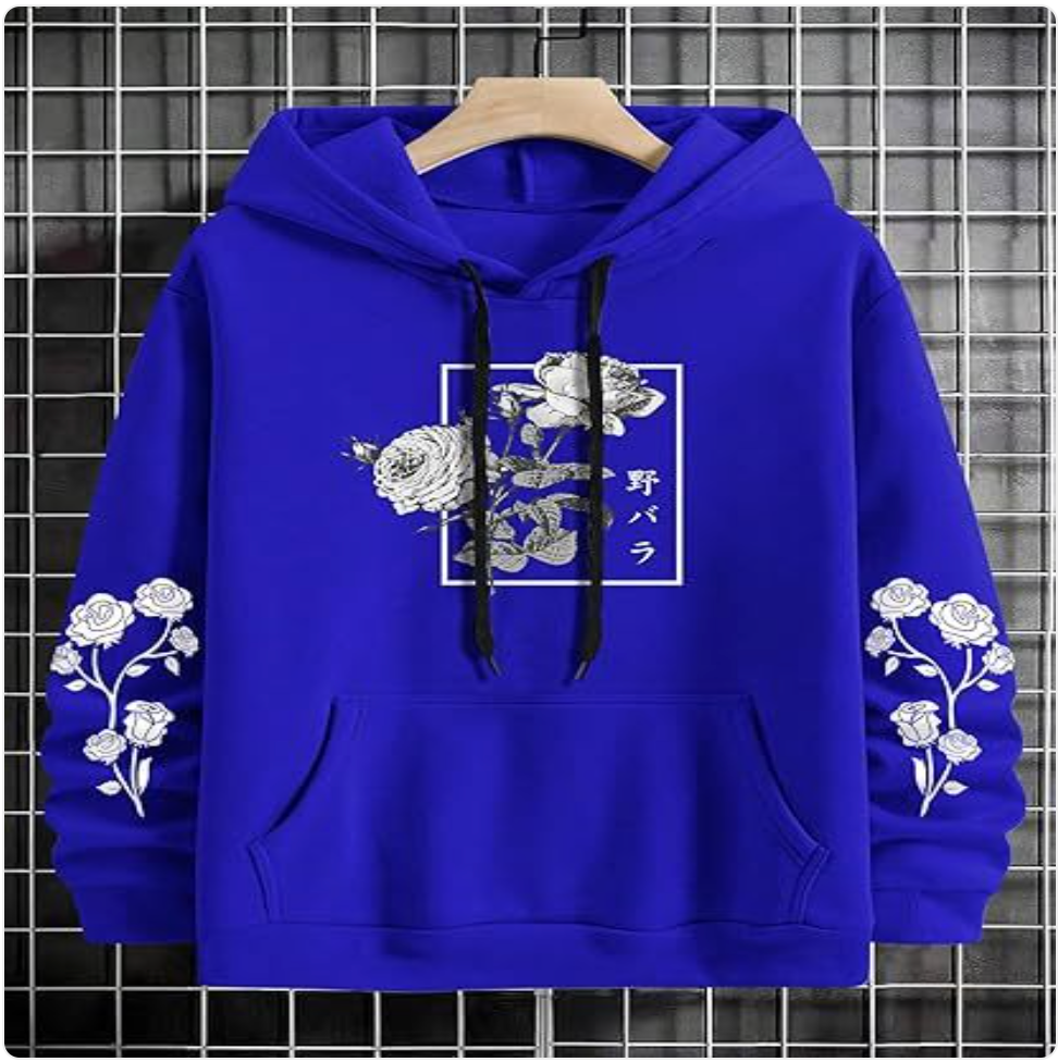 Rose Print Casual Sweatshirt – Loose Fit Polyester Pullover in 8 Colours | S–XXXL