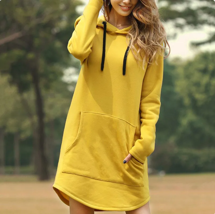 Robe pull à capuche pour femme avec poches – Intérieur molletonné, 6 couleurs | S–5XL