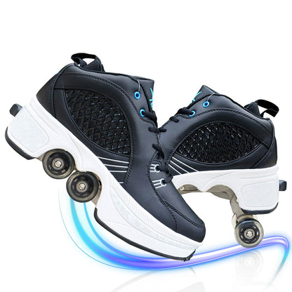 MLyzhe Deformation Roller Shoes Male and Female Skating Shoes Adult Childrens Automatic Walking Shoes Invisible Pulley Shoes Skates with Double-Row Deform Wheel…