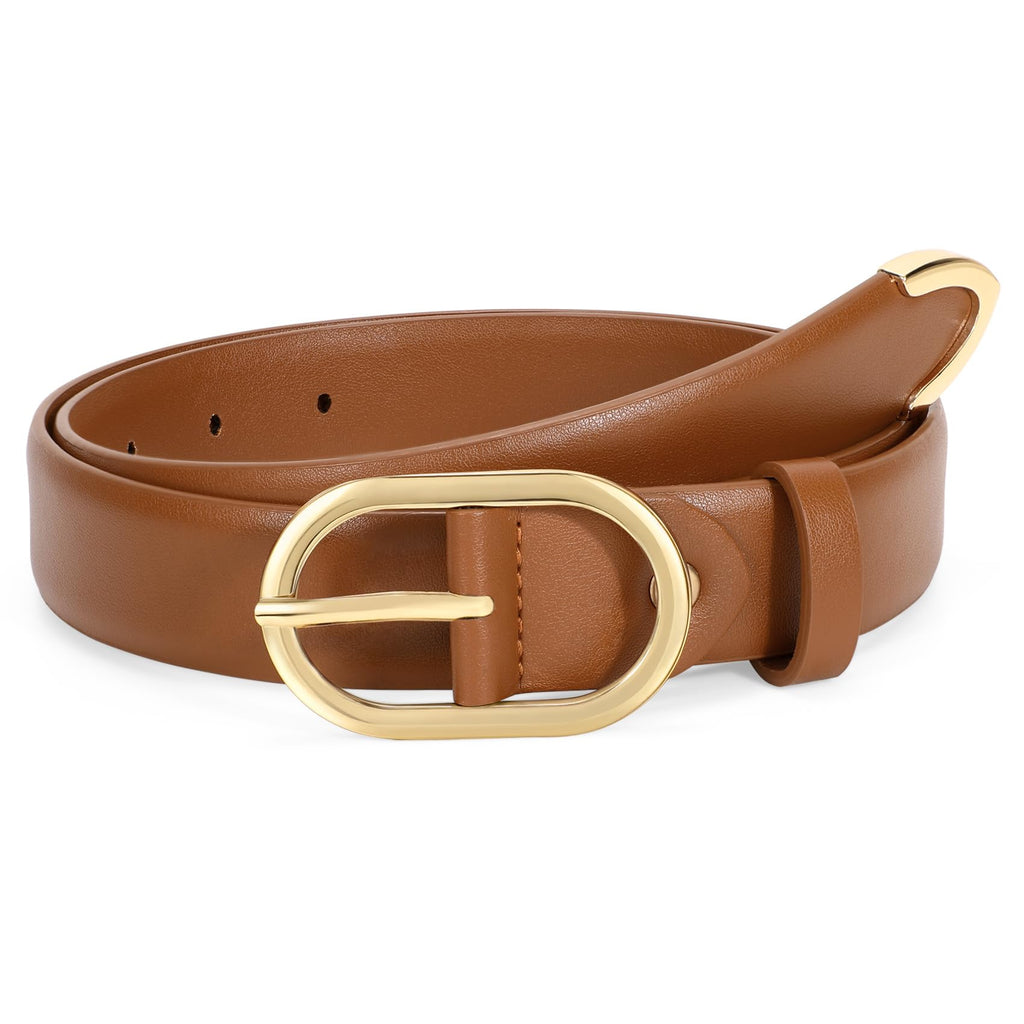 WHIPPY Women's Faux Leather Waist Belt – Gold Buckle, Brown, Size M