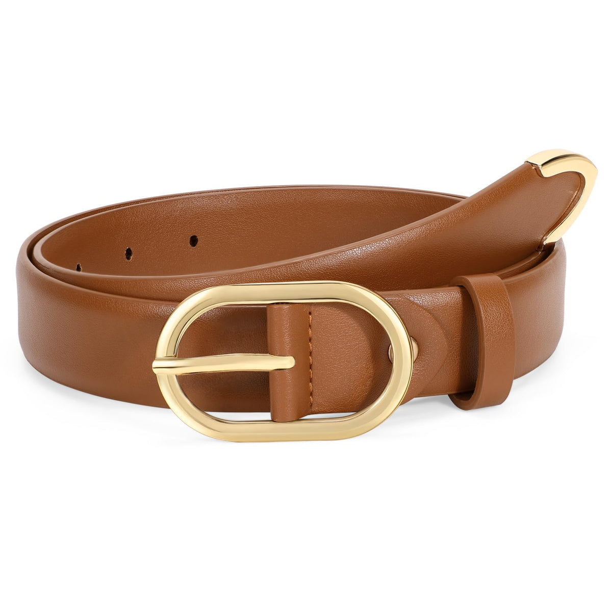 WHIPPY Women's Faux Leather Waist Belt – Gold Buckle, Brown, Size M