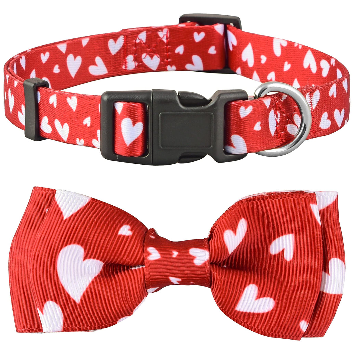 Heart-Pattern Dog Collar with Bow Tie