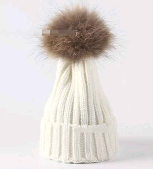 Solid Colour Knitted Hats with Faux Fur Pom Pom