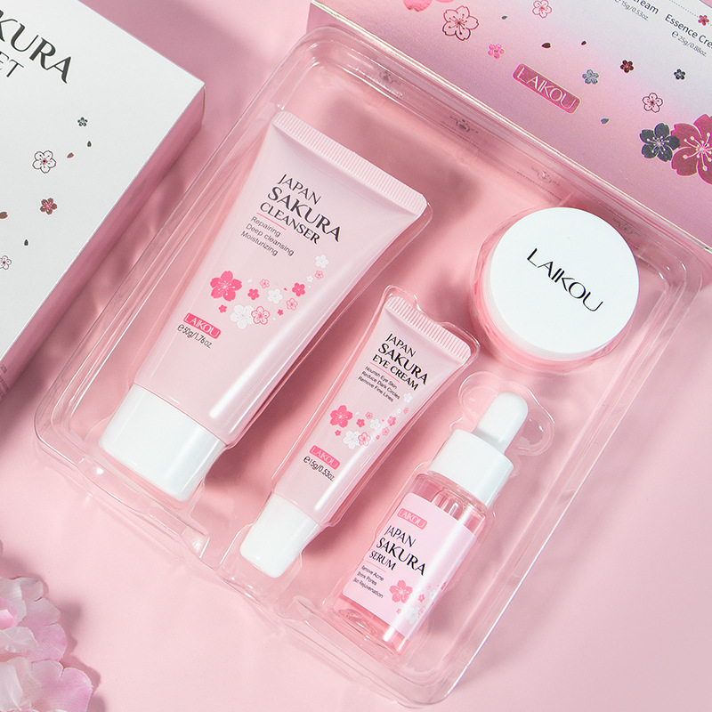 Kirschblüten 4-teiliges Hautpflegeset – Toner, Serum, Creme & Augenpflege