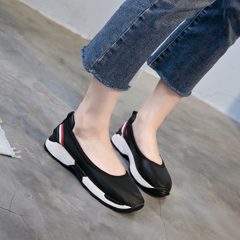 Damen-Ballerinas aus echtem Leder – runde Zehen, Slip-On-Schuhe
