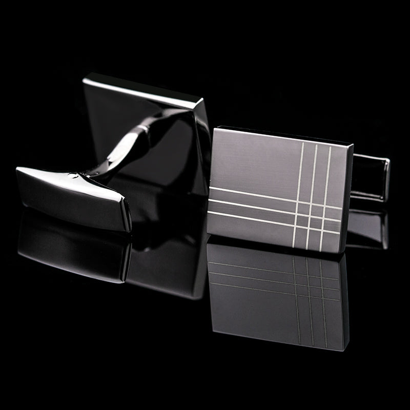 Striped Men's French Cufflinks – Geometric Brass Shirt Cufflinks in Black