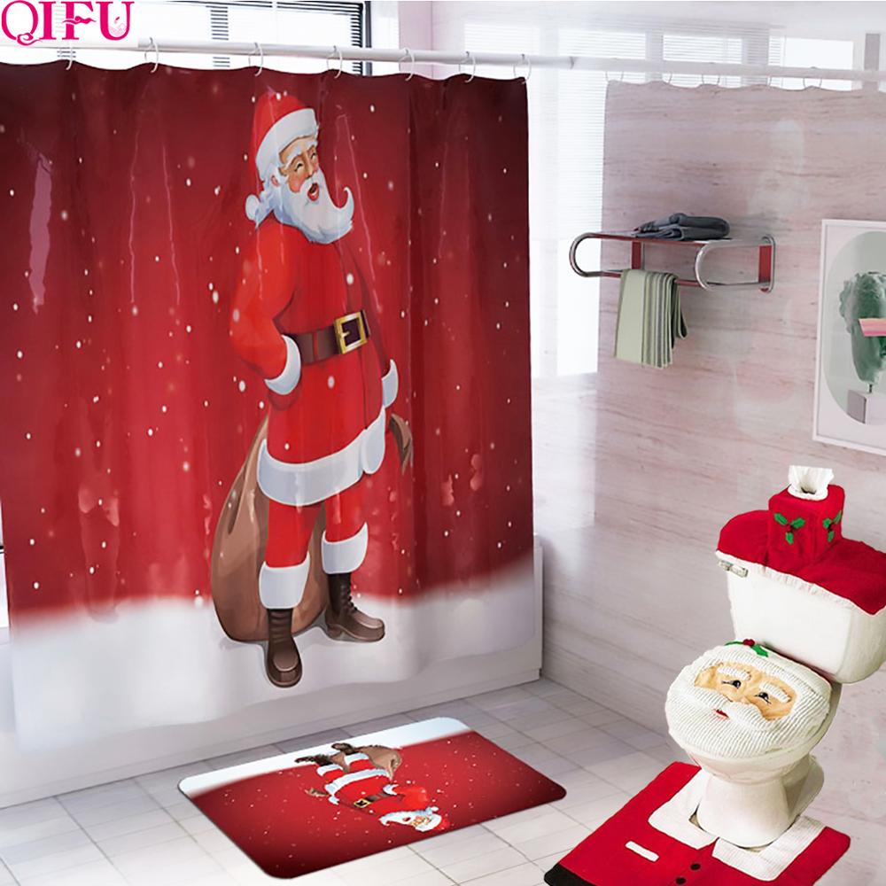 Christmas Bathroom Set – Shower Curtain, Toilet Cover & Bath Mat