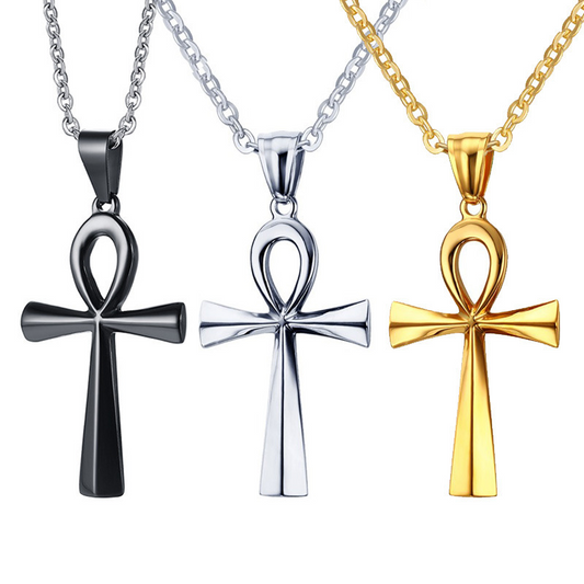 Gold and Steel Cross Pendant Necklace