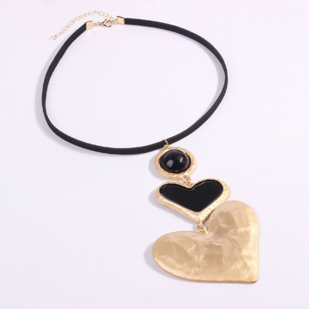 Double Black Heart Pendant Necklace