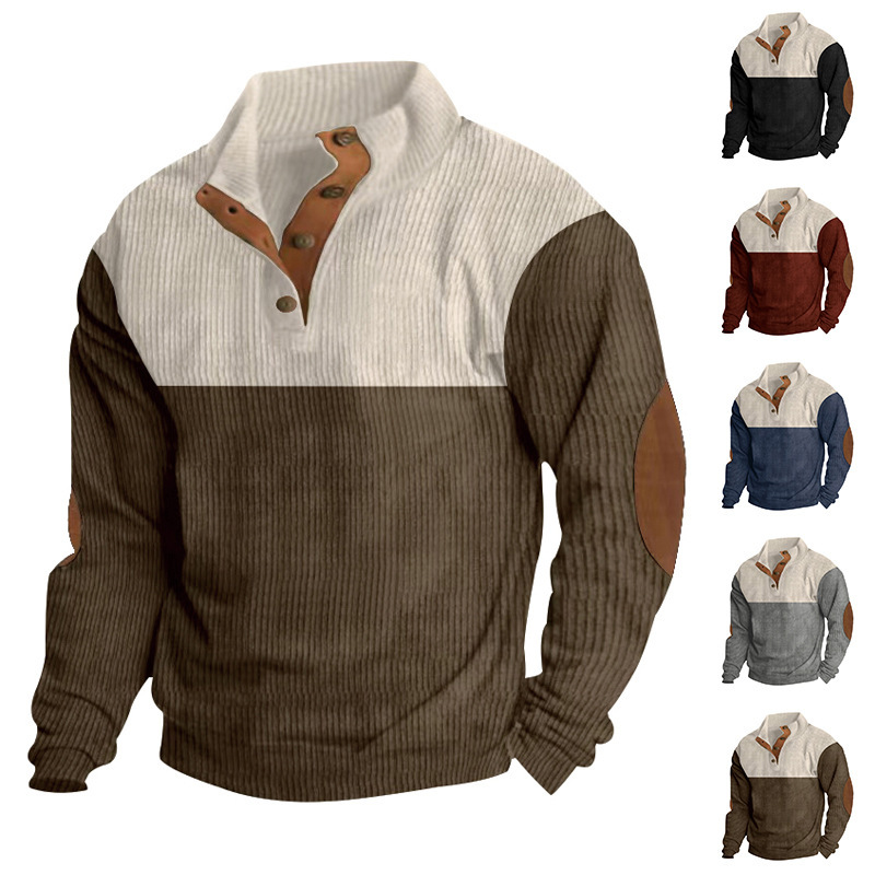 Men's Casual Button Stand-Collar Sweatshirt – Loose Fit Long Sleeve Top in 5 Colours
