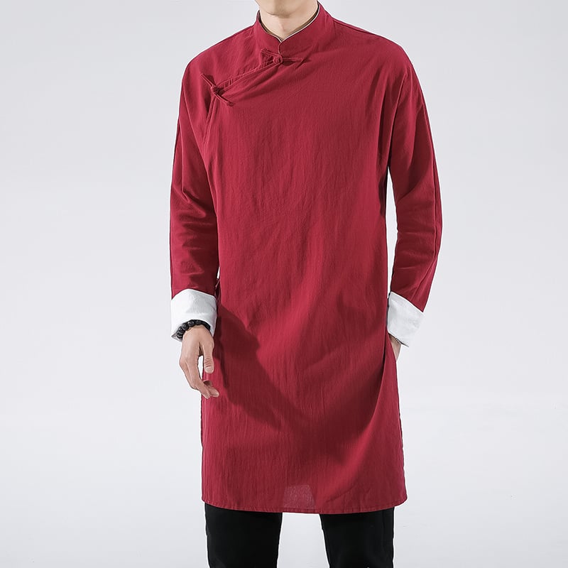 Men's Oriental Style Shirt with Oblique Flap Buckle | Traditional Inspired Top