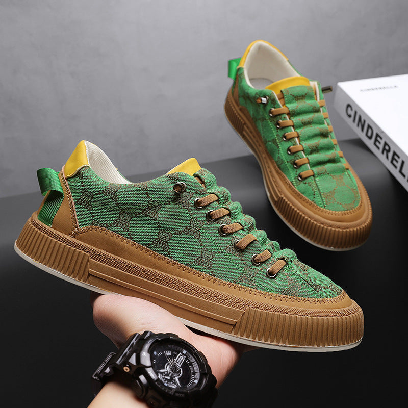 Men’s Patterned Canvas Lace-Up Trainers