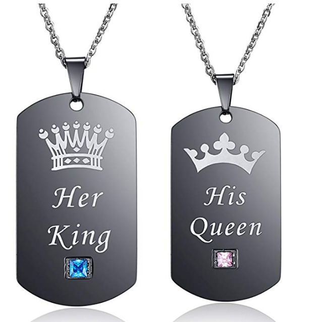 Titanium Steel Crown Couple Necklace