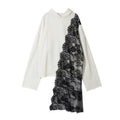 Asymmetric Lace Hooded Sweatshirt for Women