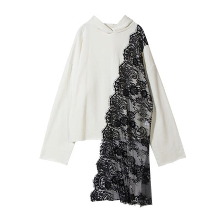 Asymmetric Lace Hooded Sweatshirt for Women