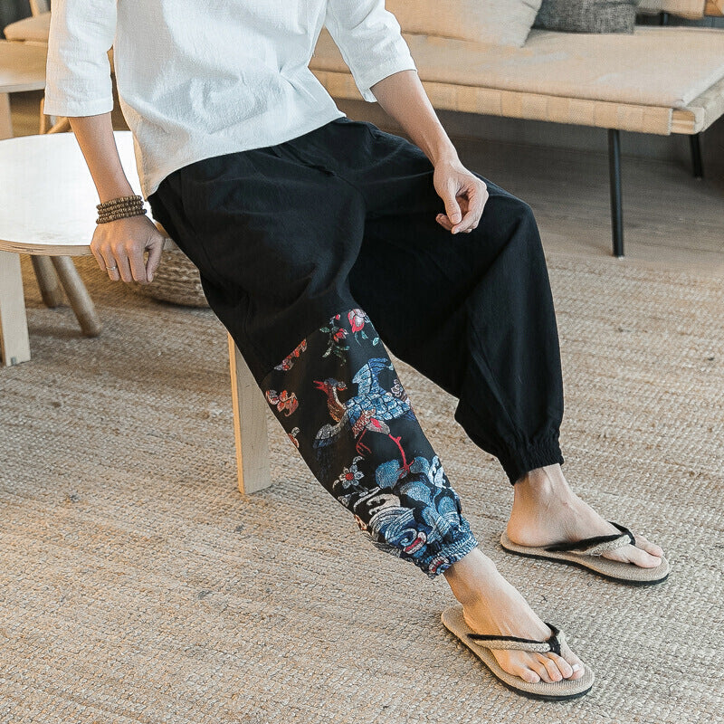 Baumwoll-Leinen bestickte Haremshose – Lässige Boho-Hose