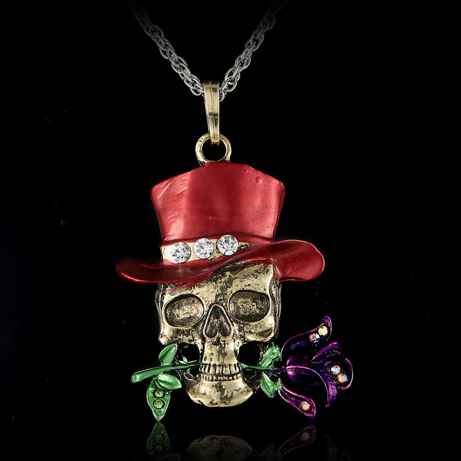 Rhinestone Skull Punk Pendant
