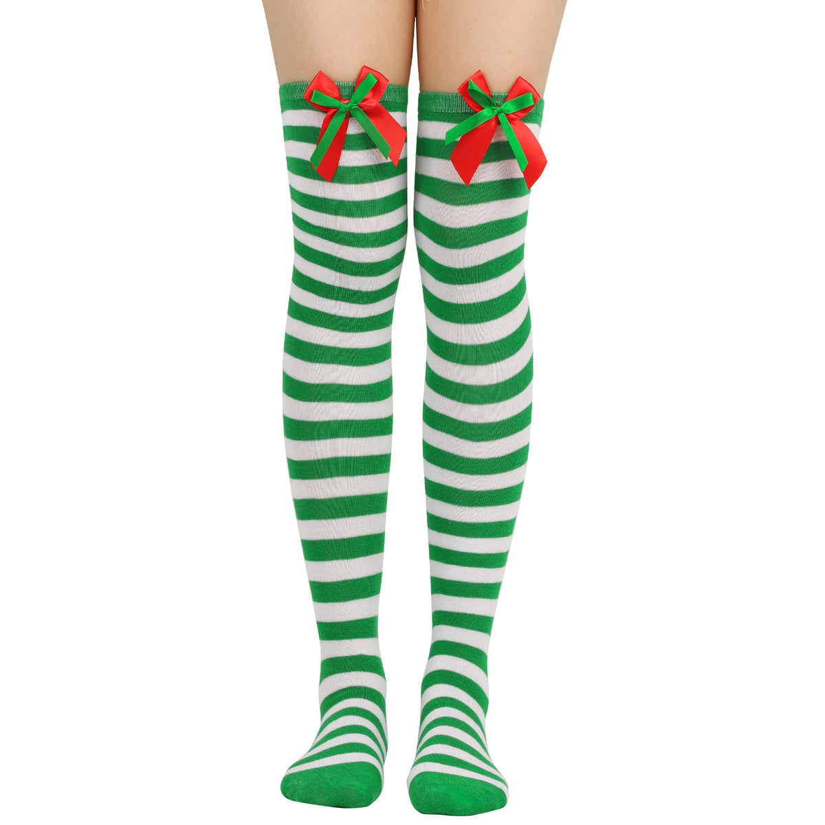 Women's Puff Ball Bow Over-Knee Christmas Socks