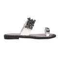 Strass-Flachsandalen | Glamouröse Zehenstegsandalen für den Sommer | Schwarz & Silber